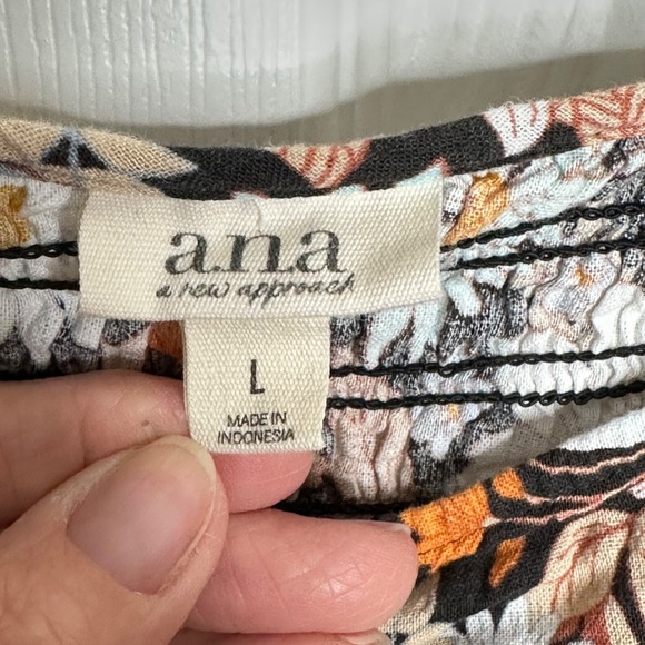 a.n.a. Smocked Floral Print Dress Size Large Cottagecore Pockets Puff Sleeves - Picture 8 of 9